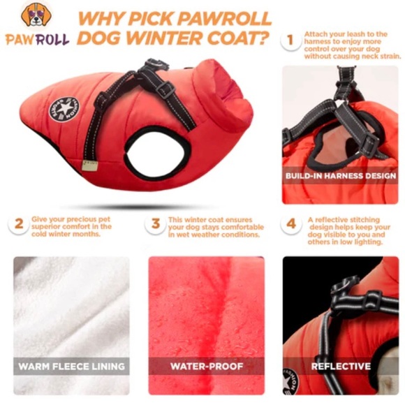 PawRoll dog puffer vest jacket, Large blue water resistant harness lined - Picture 8 of 13